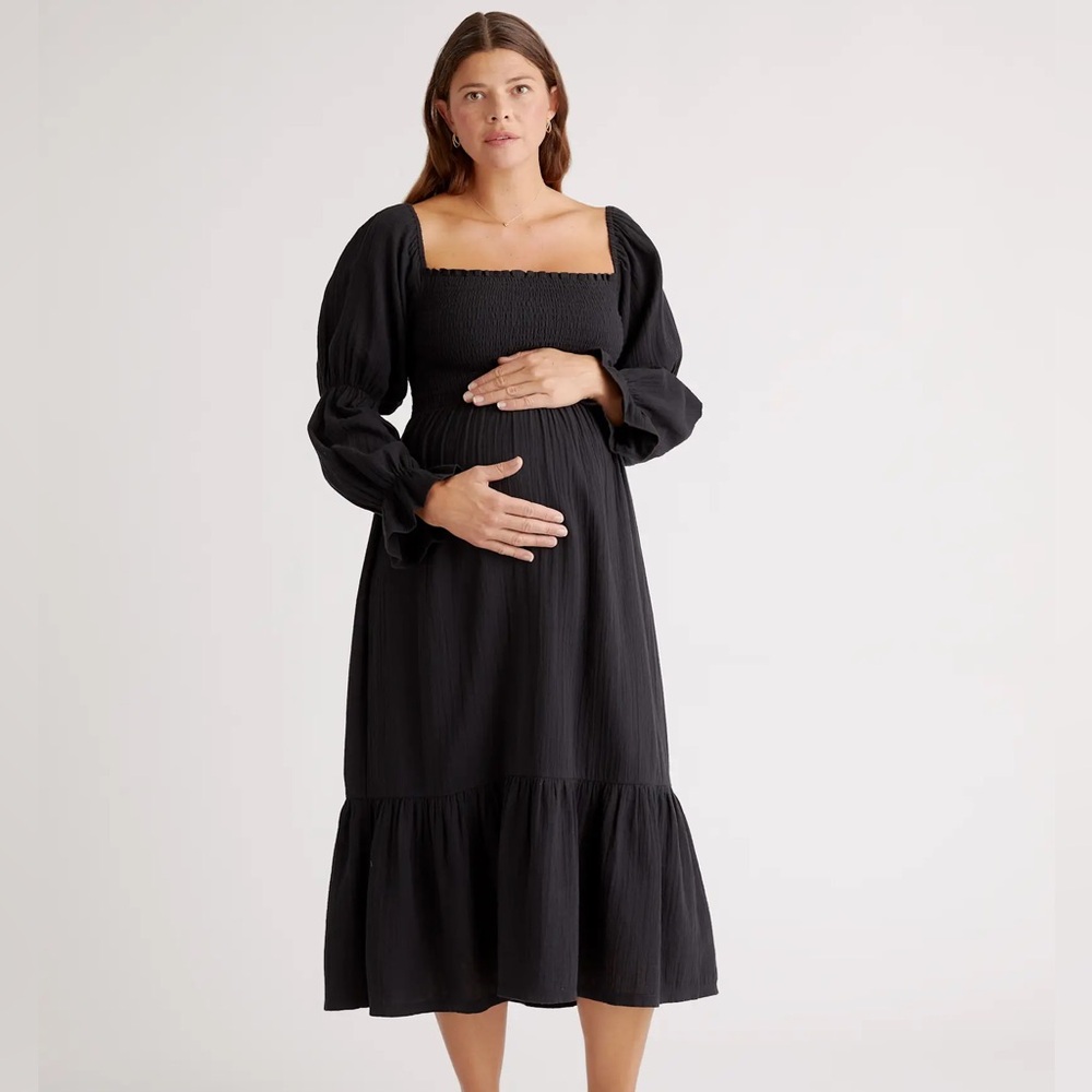 Quince 100% Organic Cotton Gauze Maternity Smocked Midi Dress